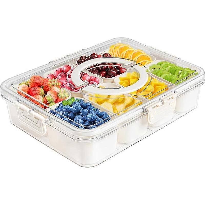 Divided Serving Tray with Lid & Handle, Compatible with Snackle Box Charcuterie Container, Snack Platter for Travel, Picnic, Lunch