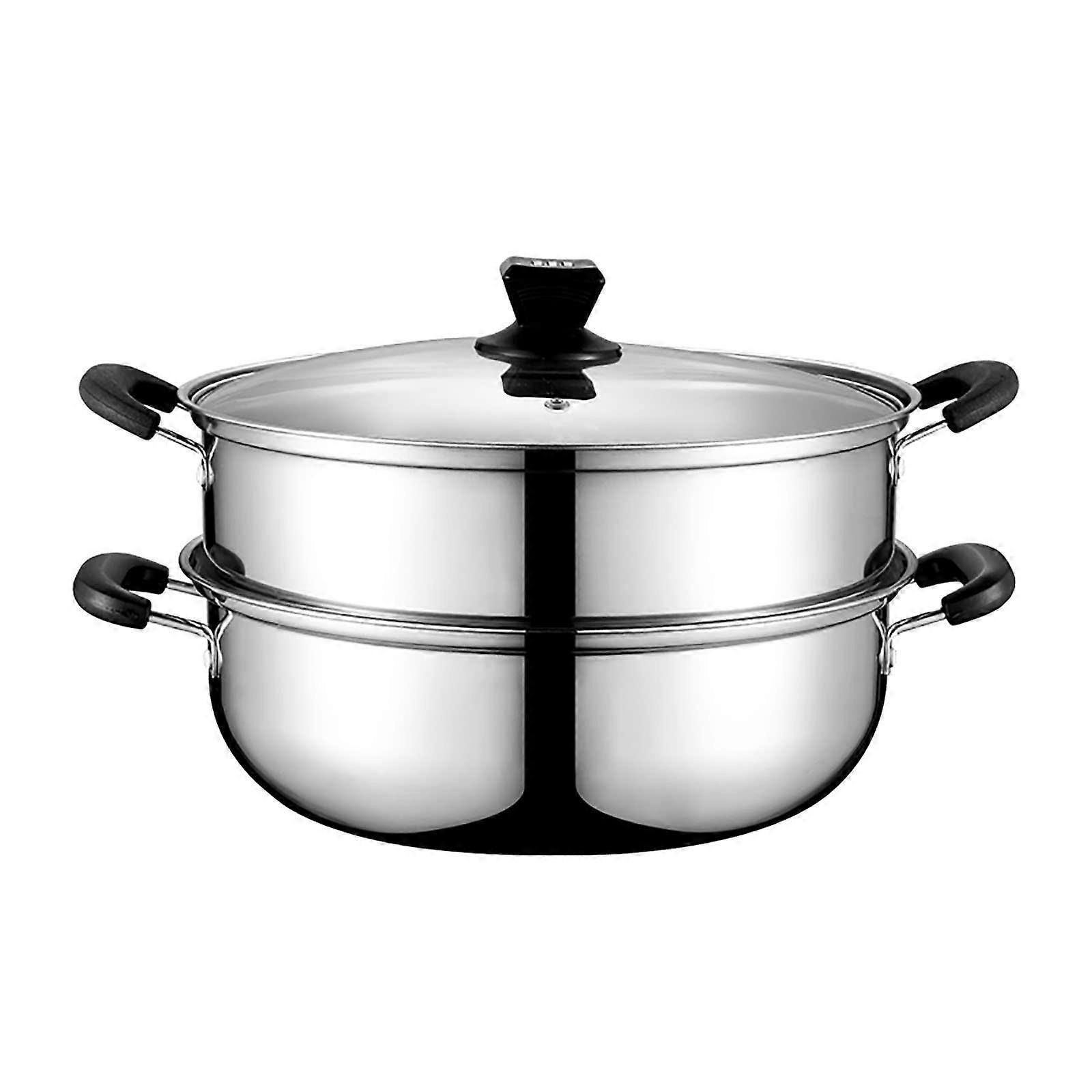 Stainless Steel Steamer Pot 34CM with 2Layer Composite Bottom for Soup, Hot Pot, Fish, Porridge