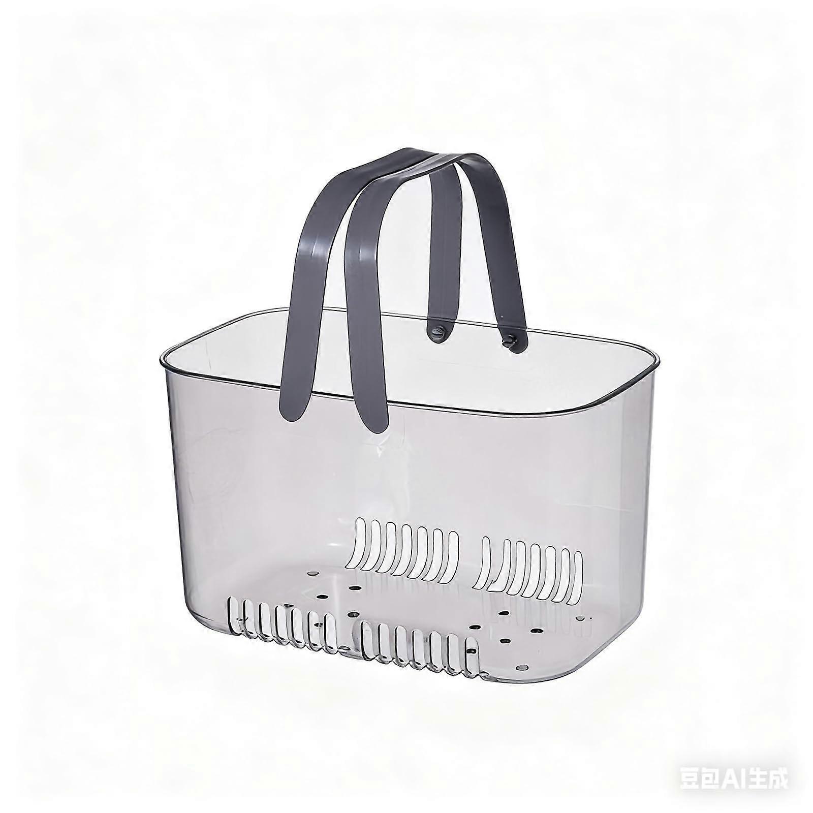Handheld Shower Basket with Hollow Bottom for Outdoor Pool or Bathhouse Storage, Transparent Gray