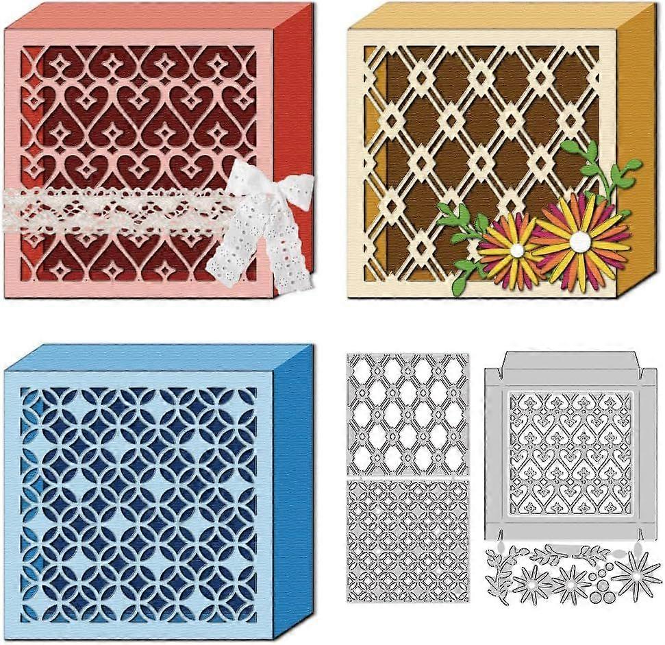 3D Square Box Cutting Dies Card Making Die Stencil Metal Hollow Card Die Cuts Card Scrapbooking Embossing Template Dies for Greeting Cards Craft Paper