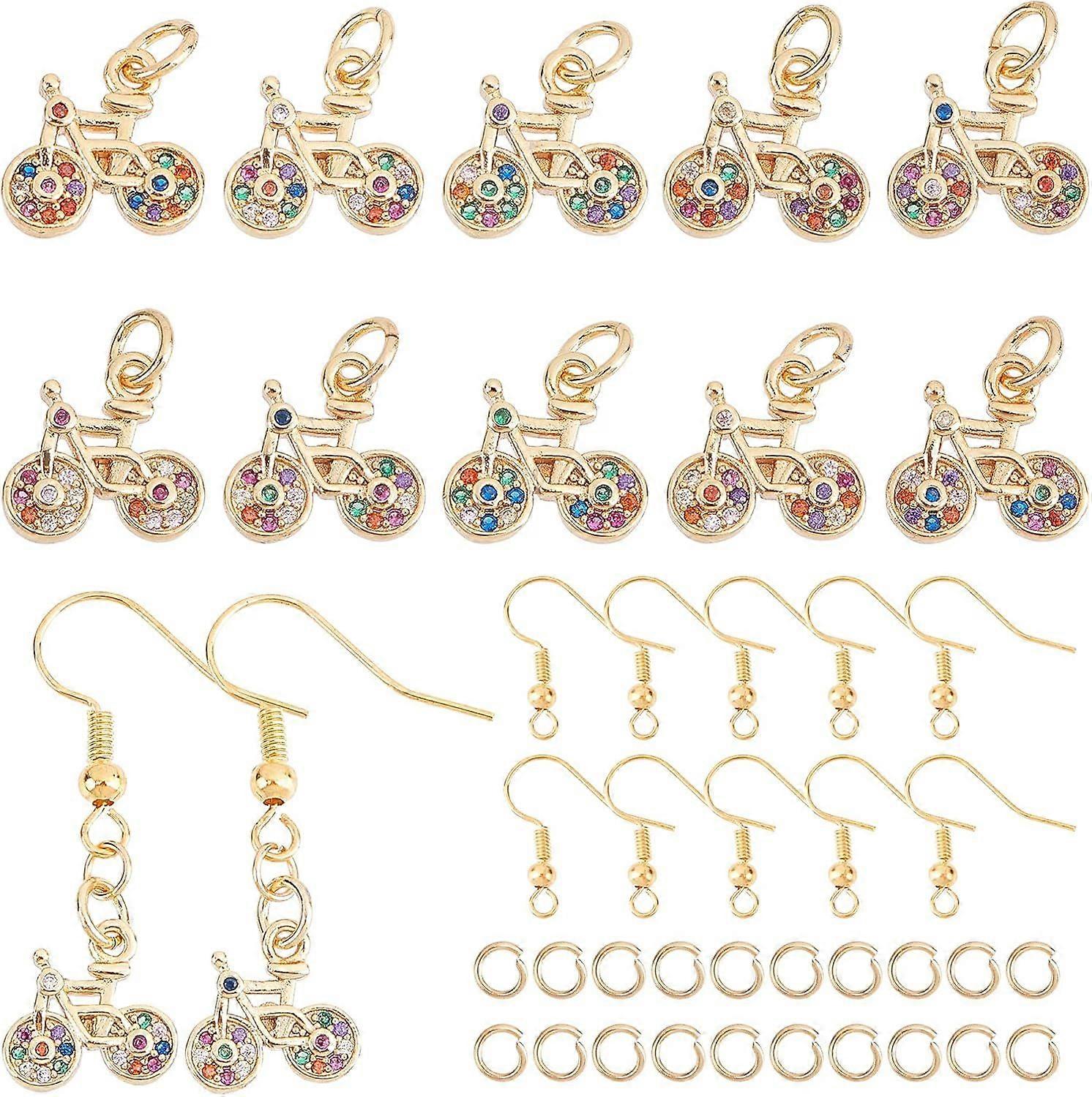 40 Pcs Bicycle Charms Micro Pave Cubic Zirconia Charms with Jump Rings and Earring Hooks Cz Stone Charms Kit for Diy Dangle Earring Making