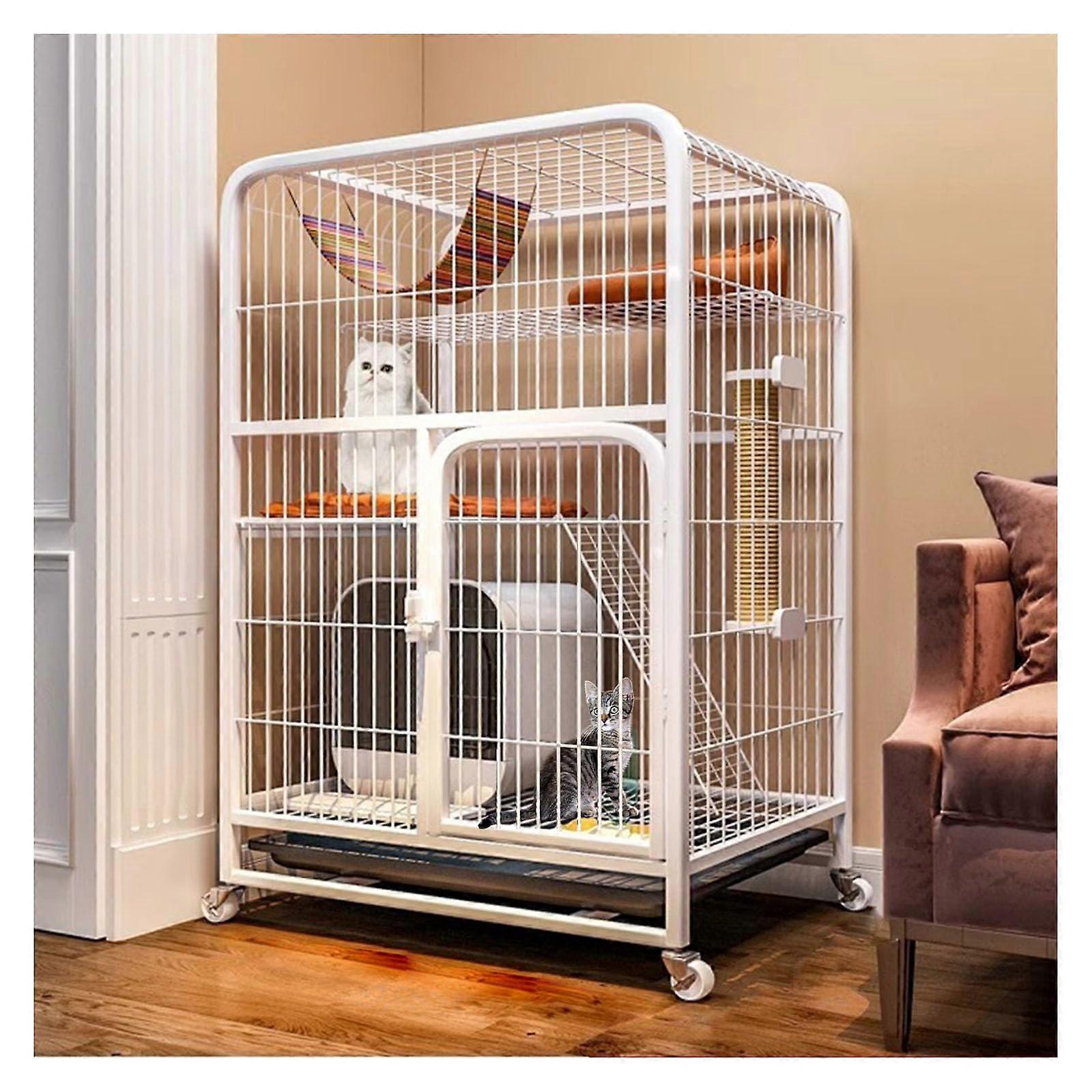 Cat Cage with Detachable Design and Thickened Frame for Indoor Outdoor Use with Bed and Ladders, White 60x45x105cm