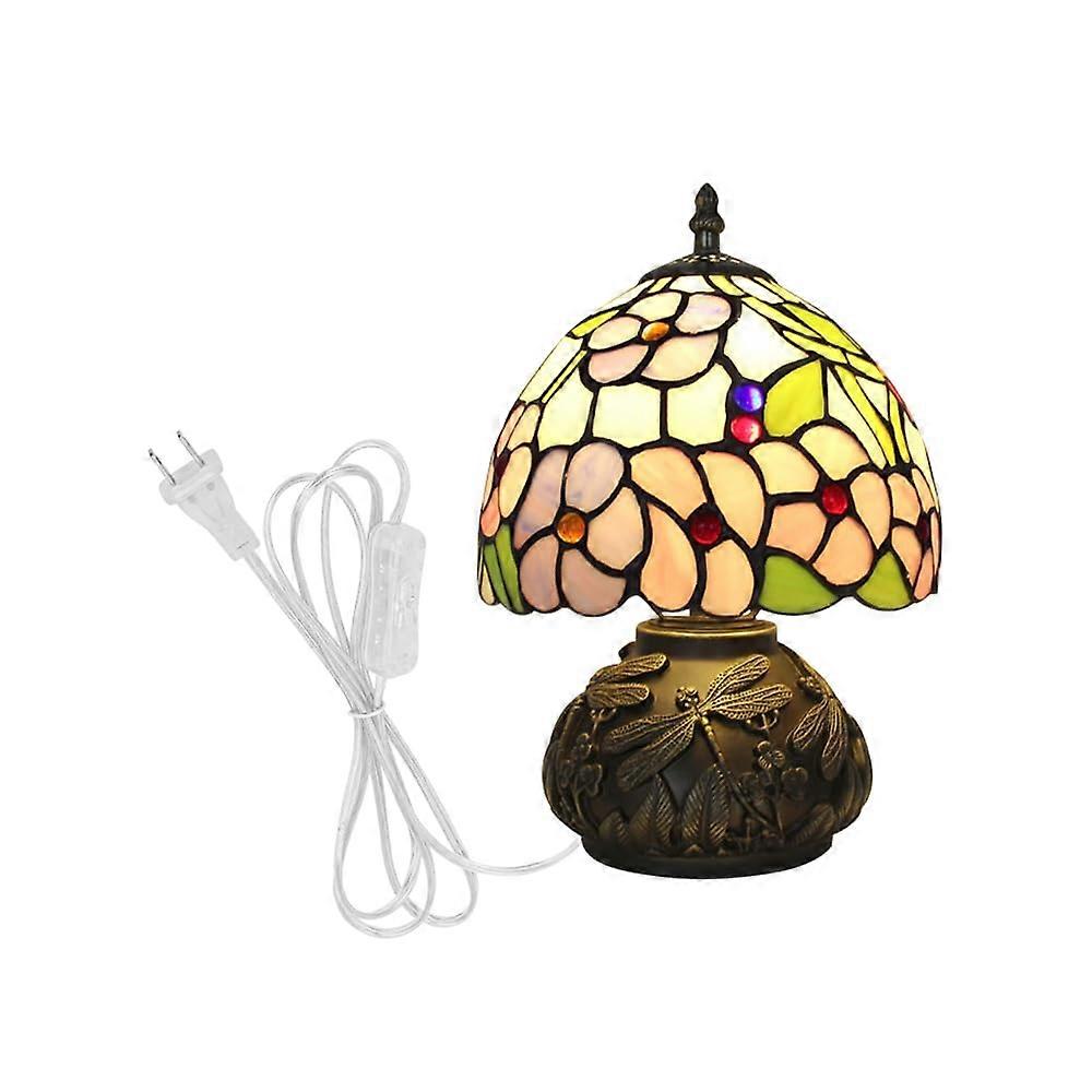 Table Lamp Handcrafted Stained Glass with 5.9Ft Cord Vintage Bedside and Reading Light