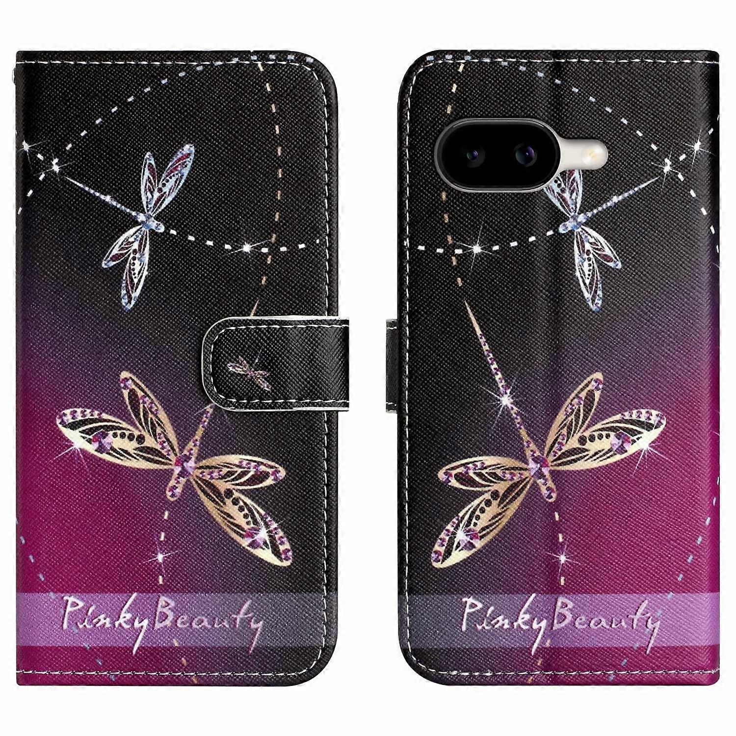 For Google Pixel 10a Case Pattern Print PU Leather Wallet Phone Cover Cross Texture - Dragonfly