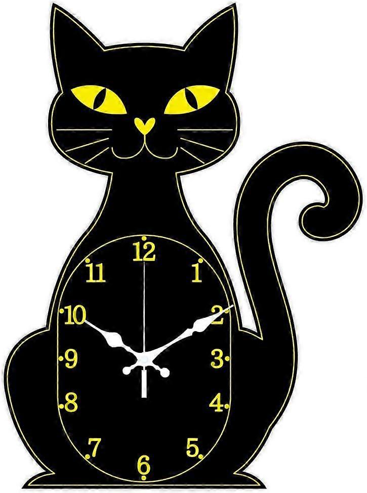 Black Cat Wall Clock Non-Ticking Clock Irregular Shape Decorative Wall Clocks Printed Wall Clocks for Home Office Decoration 1611.89 inch