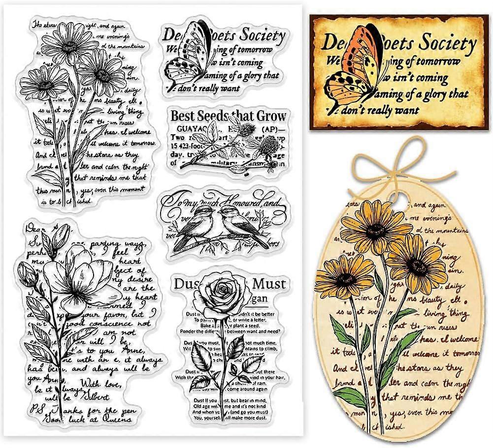 Vintage Plant Clear Stamp Rectangular Plastic Stamp 4.3" x 6.3" inches Clear