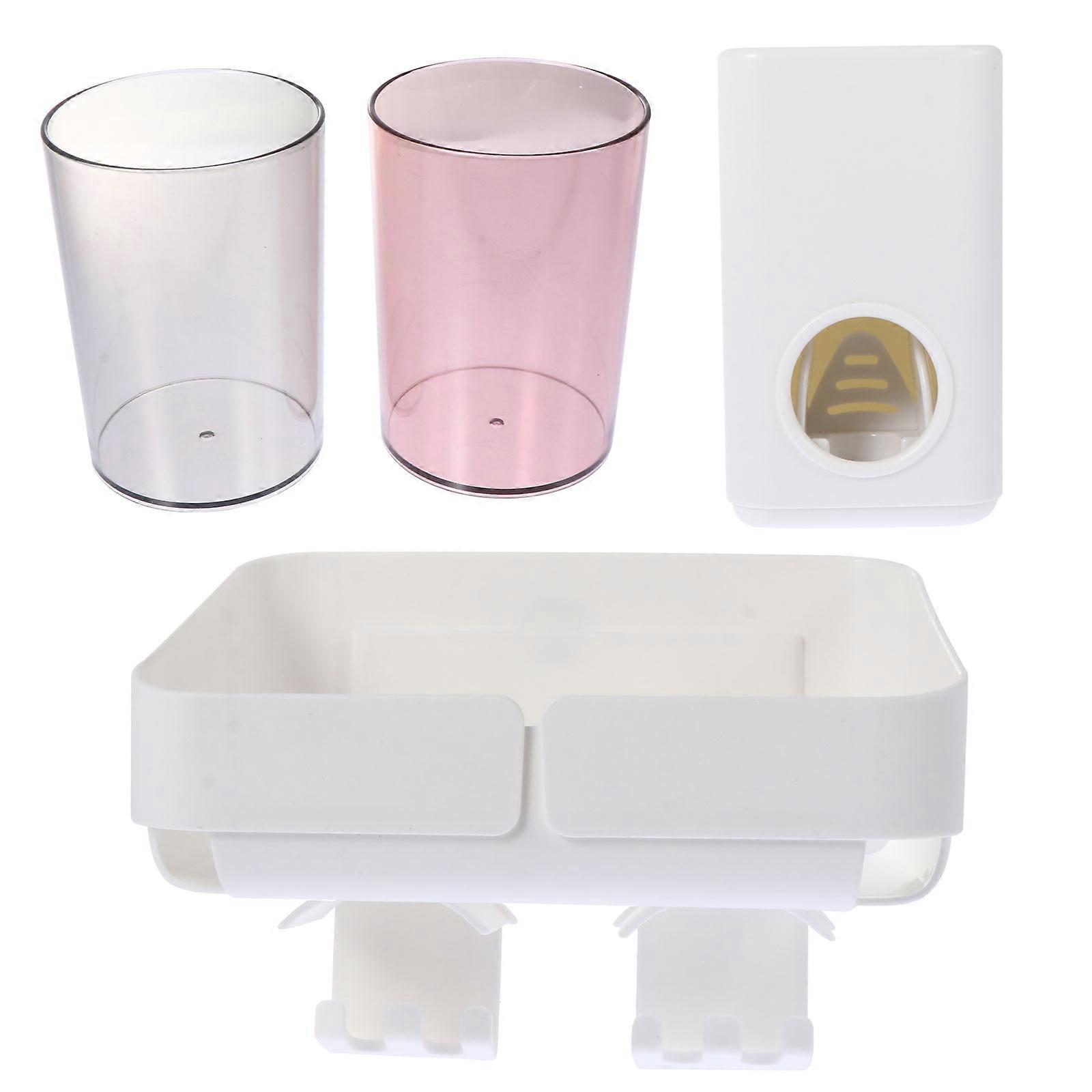 Bathroom Wall Storage Rack Set For Daily Use With White Color And Rectangular Shape Featuring Toothbrush Storage Function 1 Set