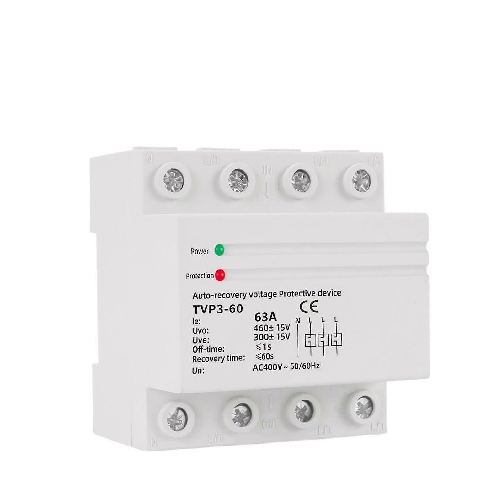 Three Phase Surge Protector 380V 63A with Over Under Voltage Protection Relay for Home and Office