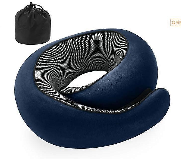 Memory Foam Travel Neck Pillow with Adjustable Support for Airplane and Car  Dark Blue