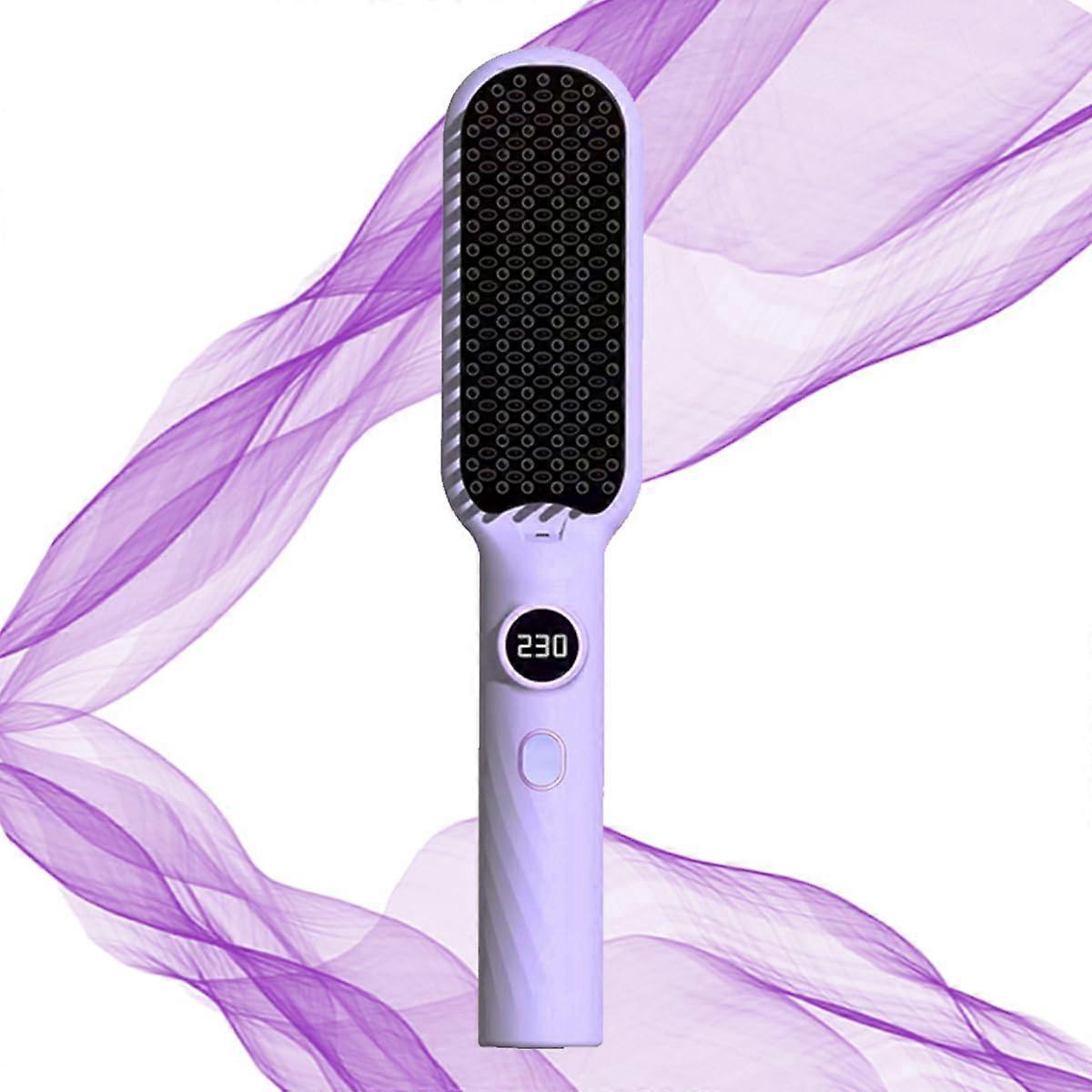 Hair Straightening Brush with Fast Heating 5s, LCD Control, Ionic 2in1 Styling, Taro Purple
