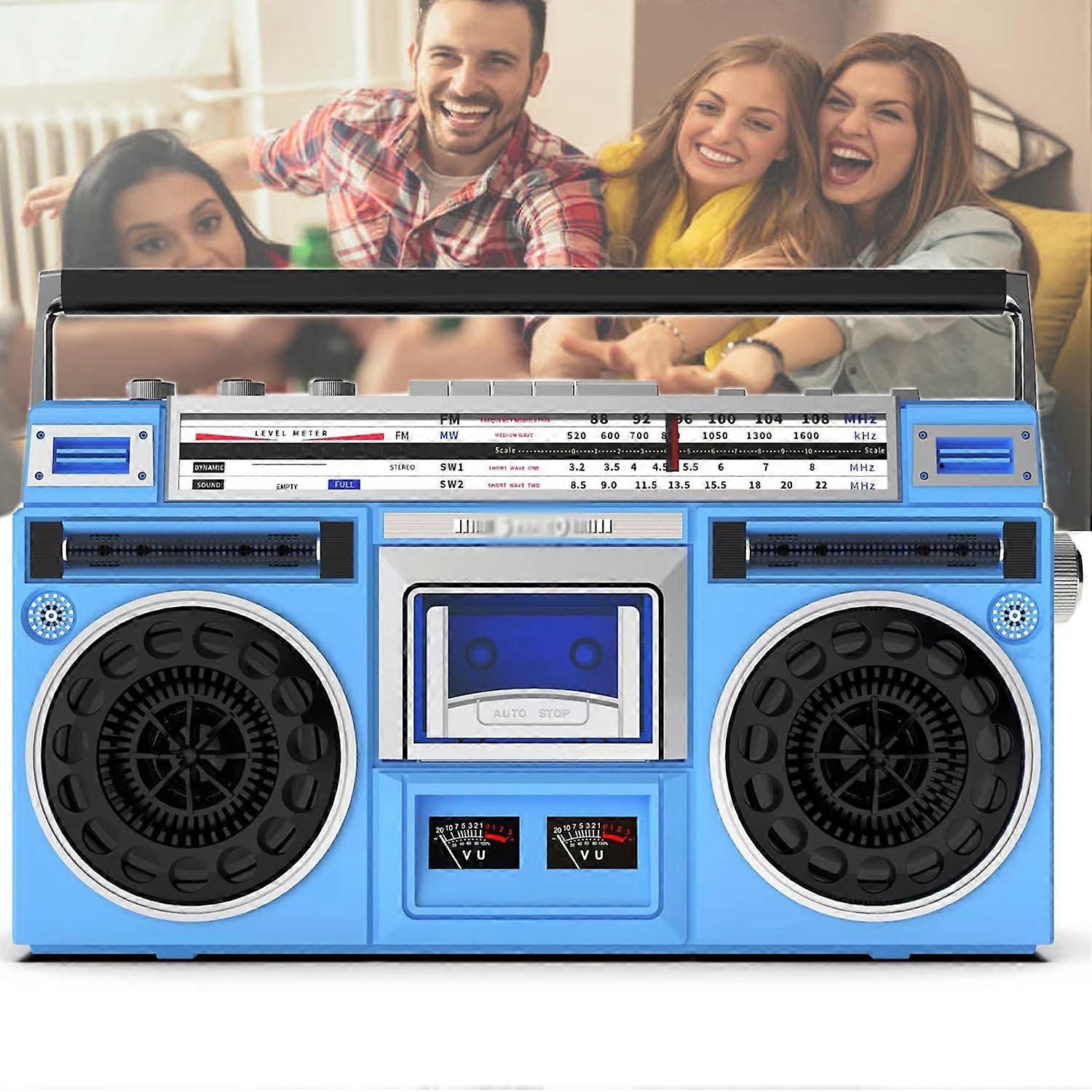Retro Cassette Boombox CD Player AM/FM Radio SD USB Input Built In Stereo Speakers For Music Lovers Collectors