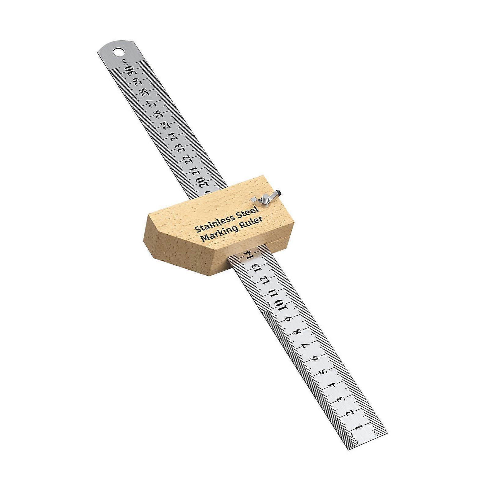Woodworking Measuring Tool with Adjustable Stop and Dual Unit Scale Stainless Steel Carpenter Ruler