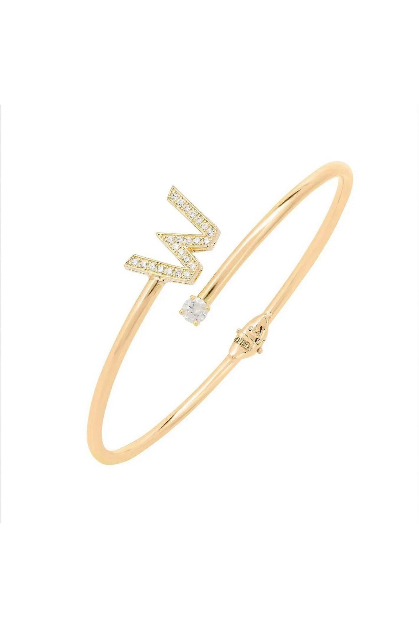 Latelita 女士 925 纯银首字母手镯，镀 22K 金和白色立方氧化锆 - 黄金