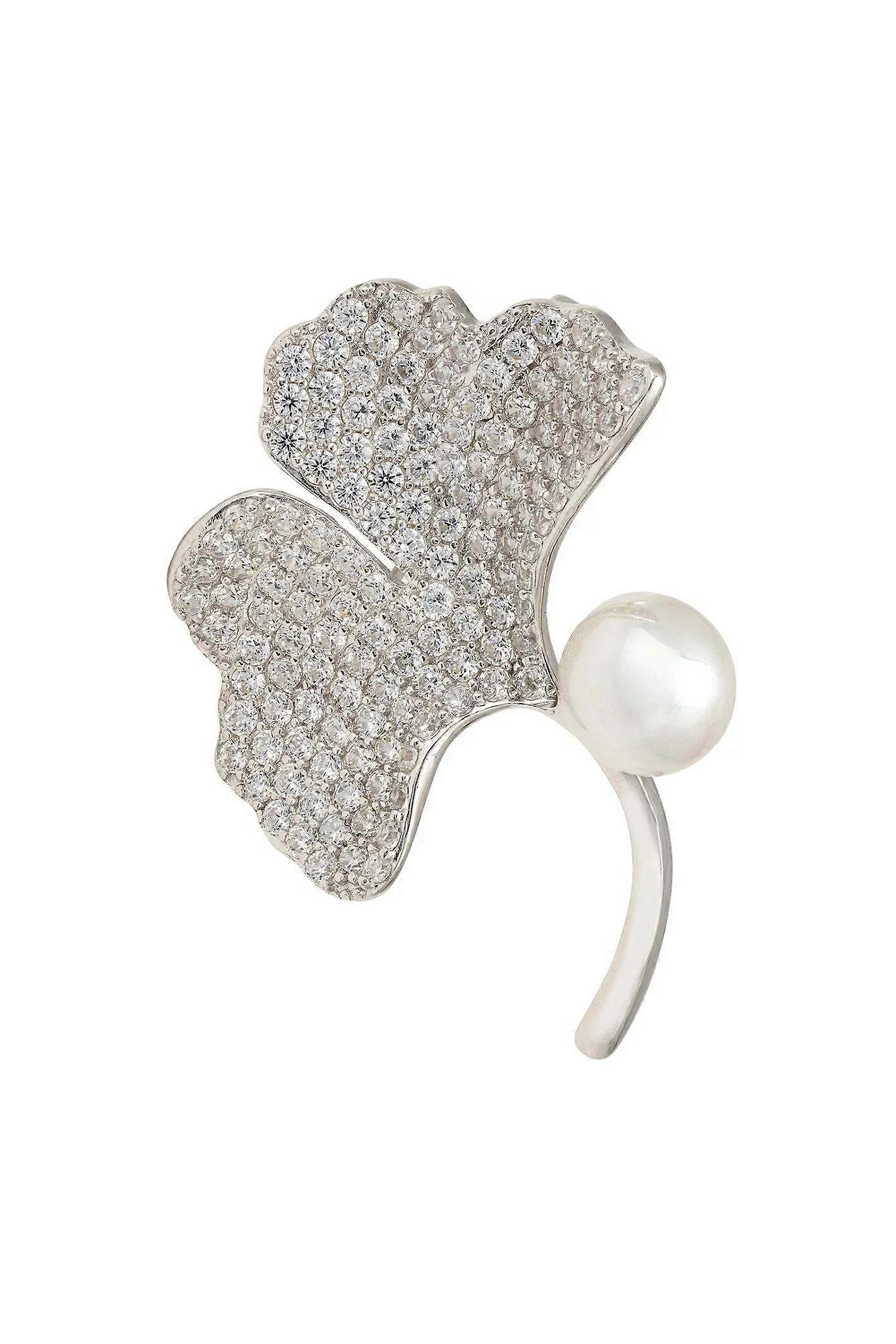 Latelita 银杏叶和珍珠纯银女式胸针