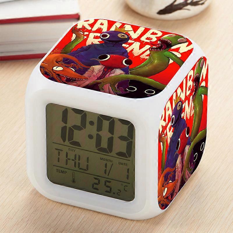 Rainbow Friends Seven-Color Square Clock Silent Alarm Clock