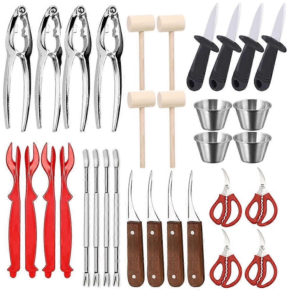32 PCS Seafood Tools Set with Crab and Lobster Crackers, Oyster Knife, Scissors and Shellfish Forks