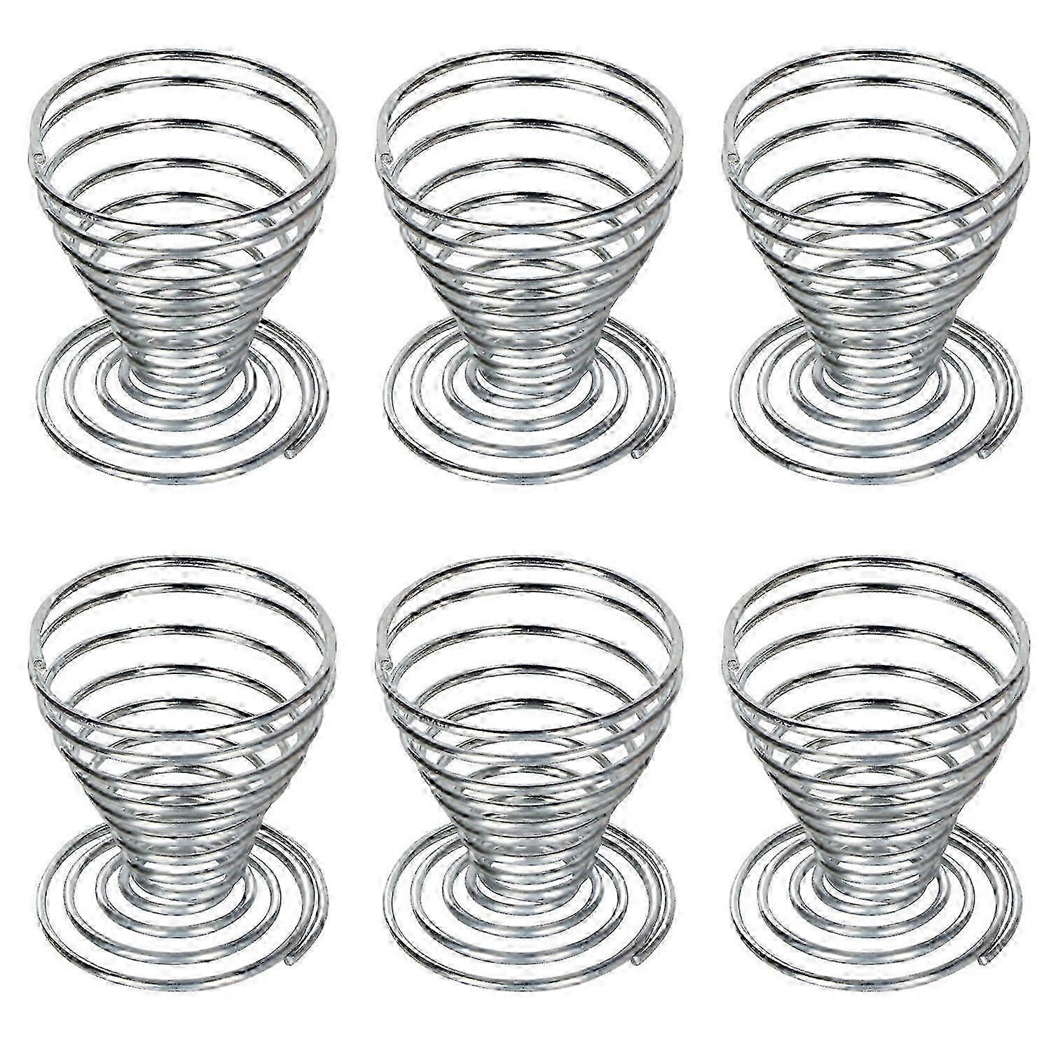 6 x Egg Cups Brushed Steel Wire Spiral Spring