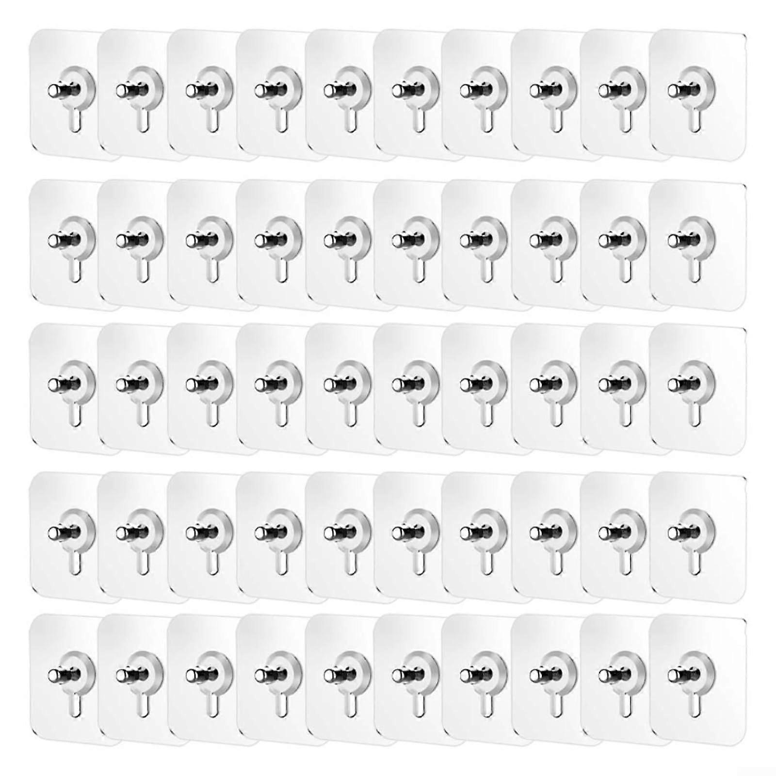 50Pcs Transparent Self Adhesive Wall Hooks Waterproof Damage  for Bathroom Kitchen MultiSurface