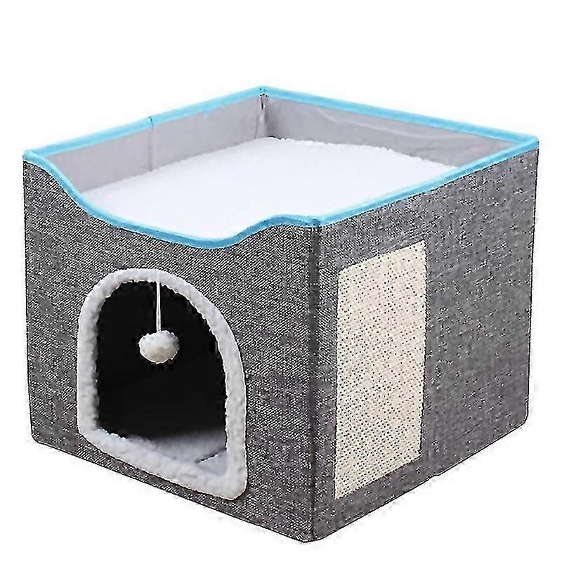 For Cat Bed Foldable Cat House With Fluffyball Scratch Pad Cat Cube Cave Large Kitten Sleeping Comfo