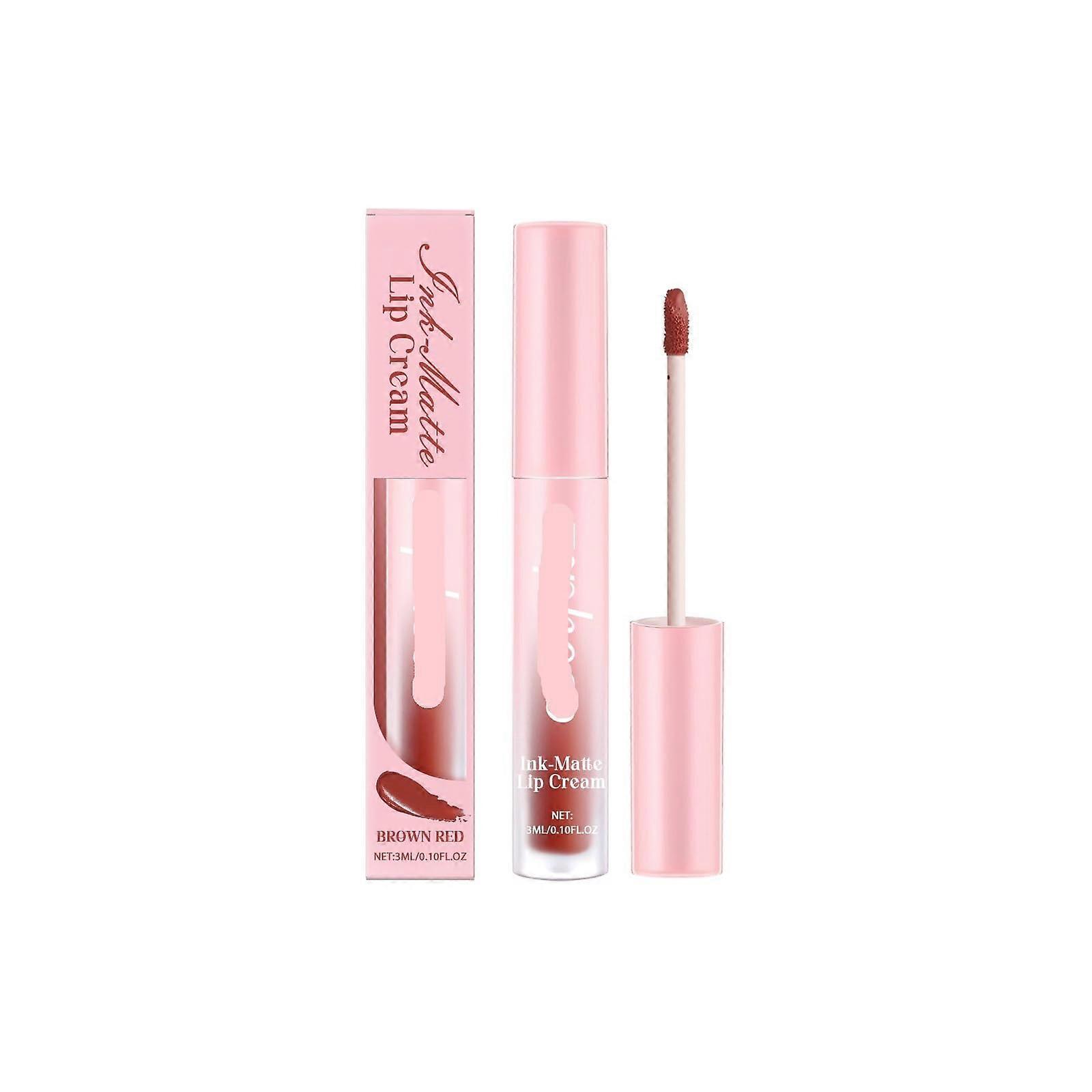Brown Red Matte Liquid Lipstick with Smooth Velvety Texture, Long Lasting Moisturizing Lip Gloss