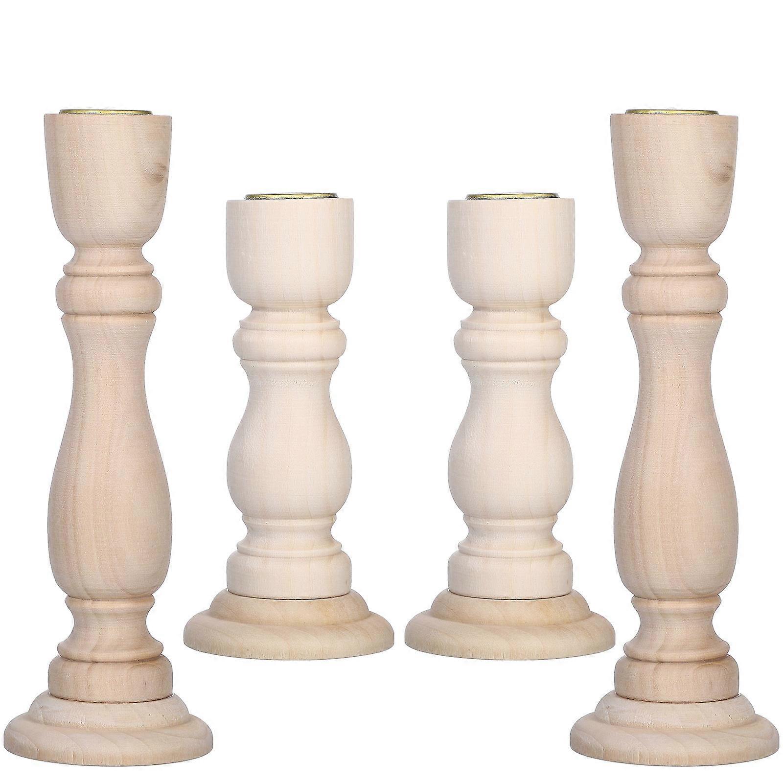 Wooden Candlestick Holders for Table Centerpiece 4Pcs Rustic Home Decor