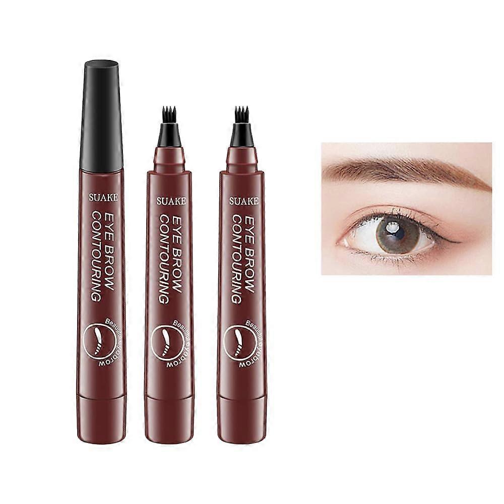 2PCS Waterproof Microblading Eyebrow Pen with 4 Tip MicroFork, Long Lasting Natural Brow (Reddish Brown)