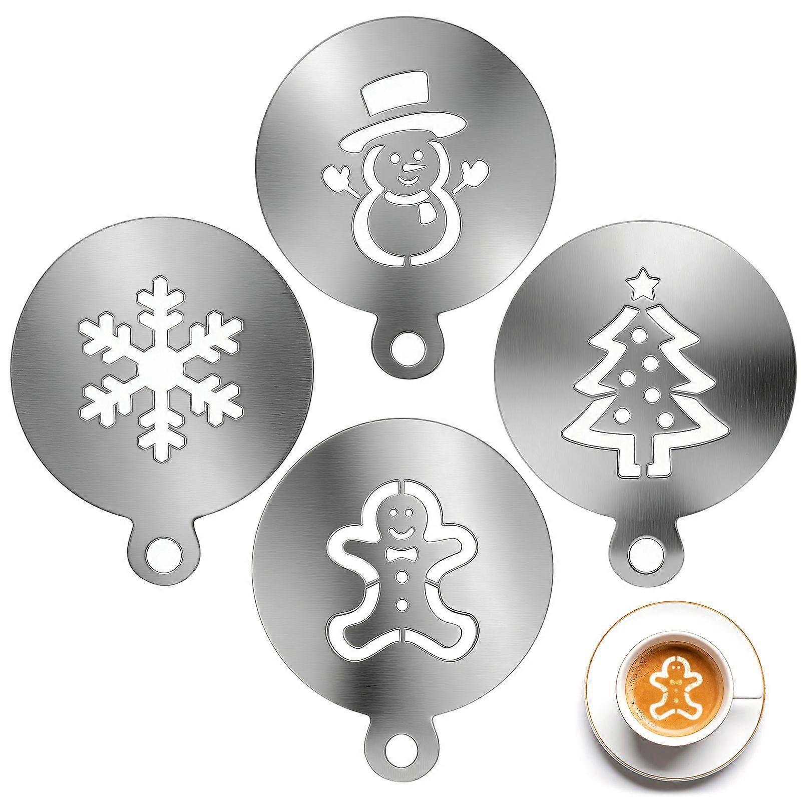 4 Pcs Adorable Cake Decorating Stencils Creative Coffee Art Stencils for Baking (Silver)