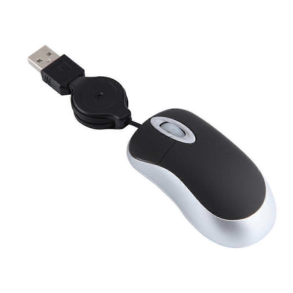 Mini Wired Optical Mouse with Retractable USB Cable, Ergonomic Grip for Laptop and PC, Black #4