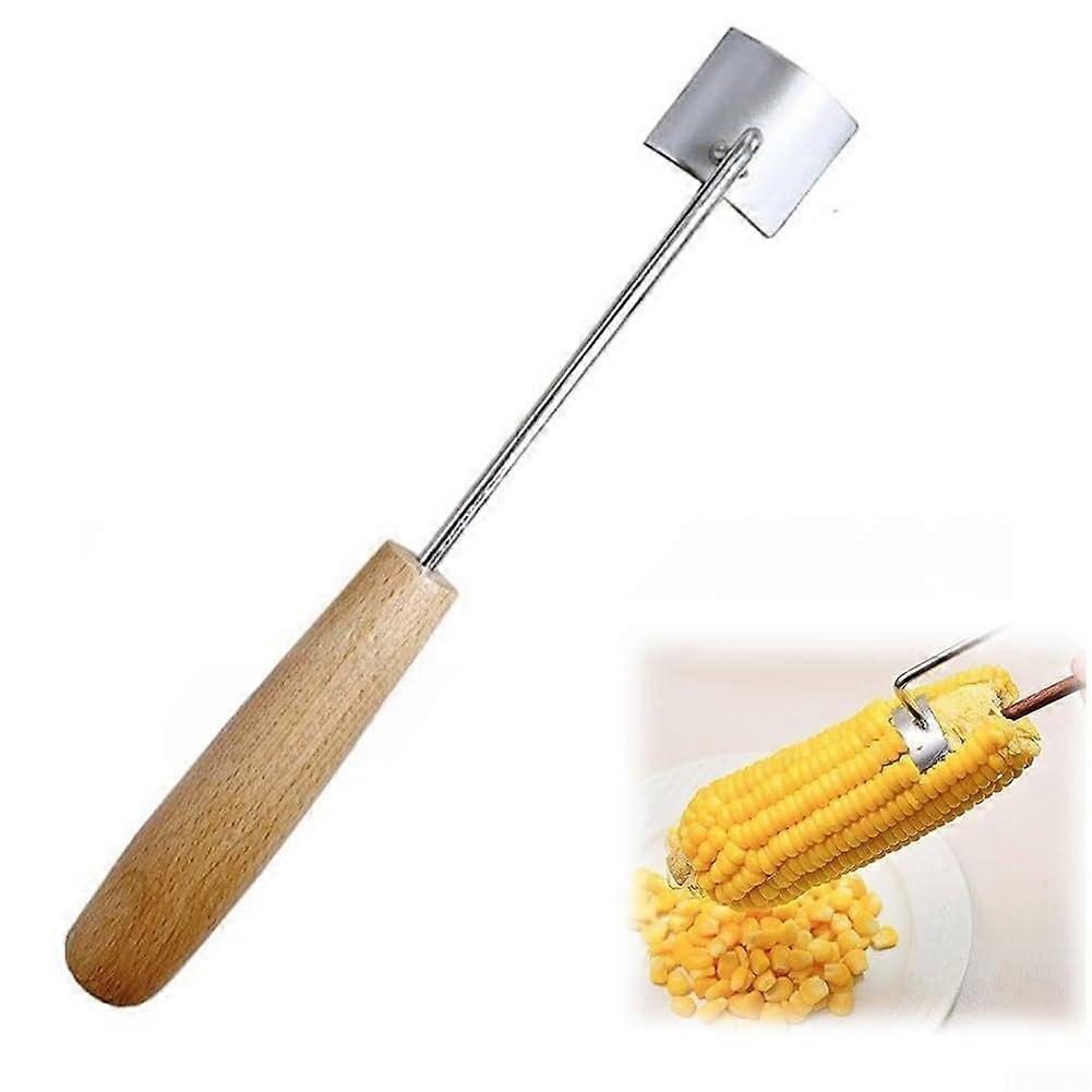 Corn Cob Stripper with Ergonomic Wooden Handle, Stainless Steel Kernel Remover for Easy Corn Peeling