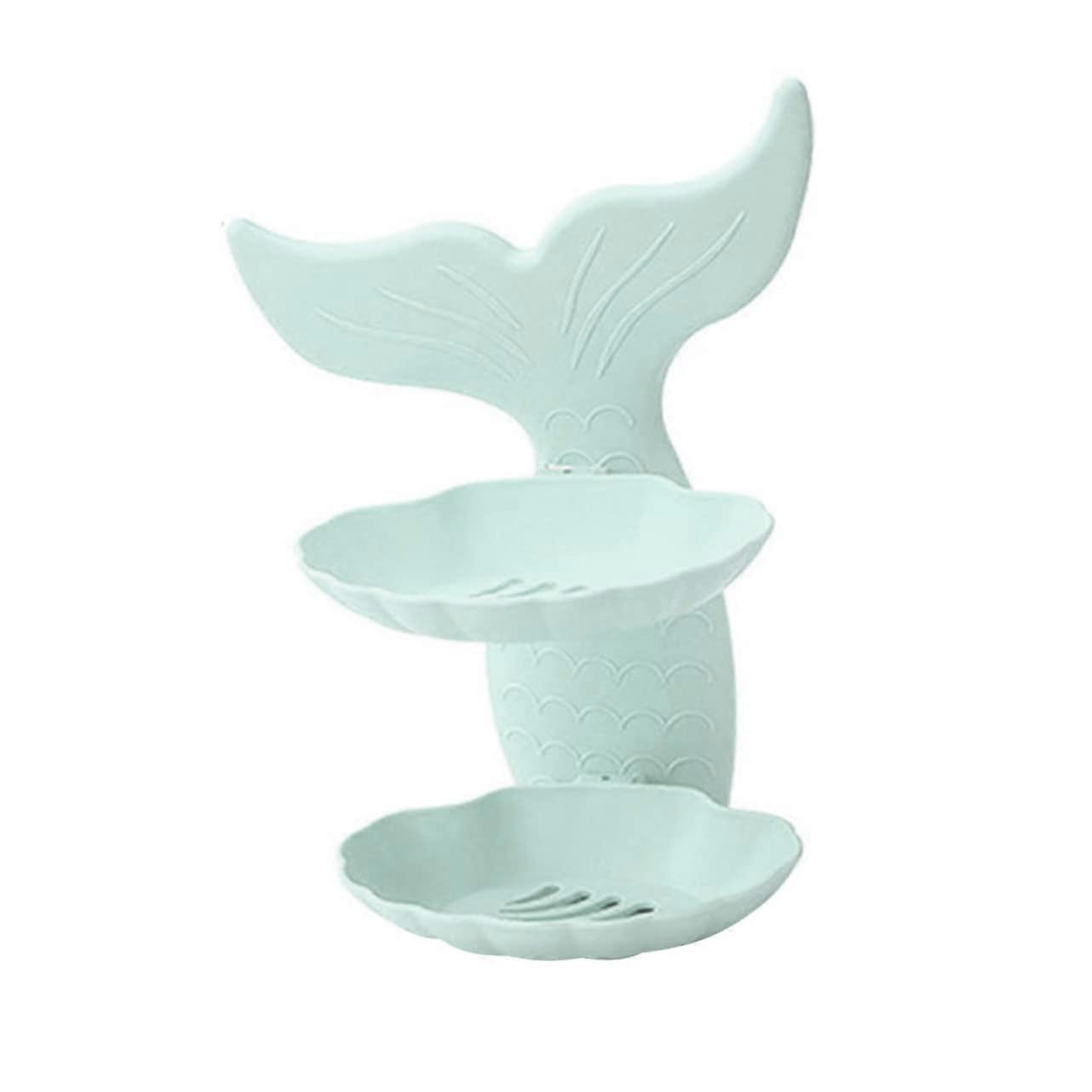 Wall Mounted Soap Holder, Double Layer Self Adhesive Mermaid Design for Bathroom and Kitchen