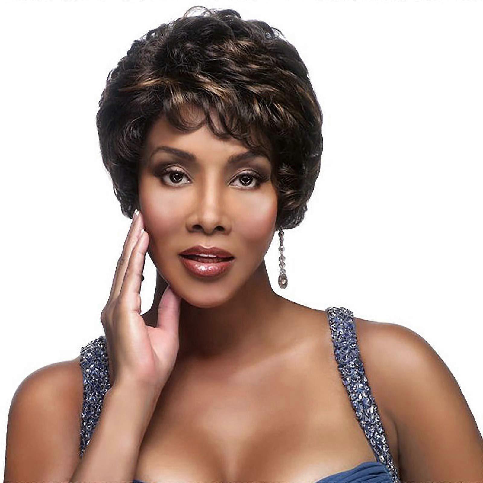 Brown Short Curly Synthetic Pixie Wig for Women, Natural Micro Curl, Adjustable Lace Cap