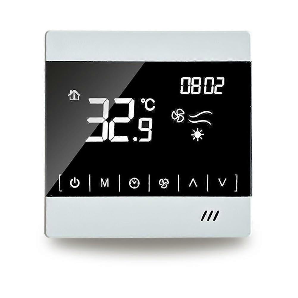 Fan Coil Thermostat with LCD Display AC220V Energy Saving Timer and Smart Mode Control White