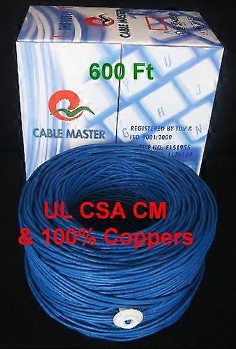 Cat6 Bulk Ethernet Cable 600ft Pure Copper UTP Solid 24AWG Blue for Reliable Network Installation