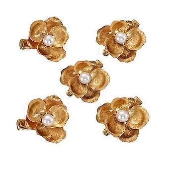 5pcs Elegant Golden Flower Hair compatible withks Hairstyle Tools French Style Pearl Side Clips Hair Accessories Retro Wave Alloy Barrettes