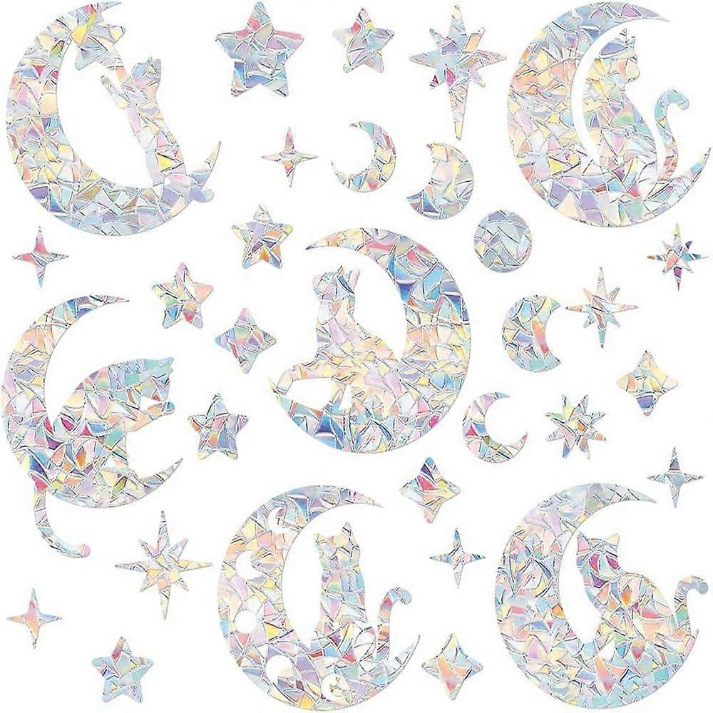 Plastic Colored Laser Stained Window Film Static Stickers Rainbow Electrostatic Window Decals Moon 330x830mm