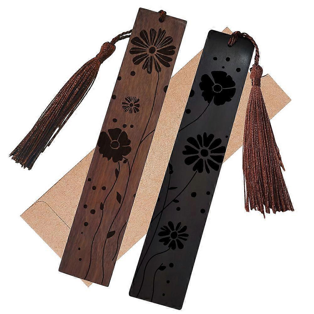2pcs Wood Bookmarks set Laser Engraving Rectangle Flower 148x28mm