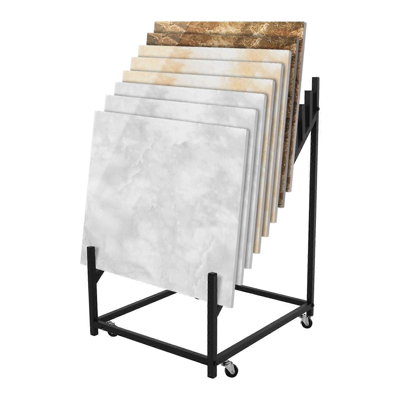12Tier Wheeled Tile Display Rack with Lockable Casters, Large Capacity FloortoCeiling Stand