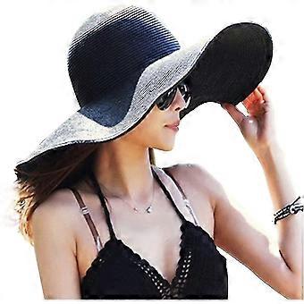 Womens Big Bowknot Straw Hat Floppy Foldable Roll Up Beach Cap Sun Hat Upf 50+_(costbuy)