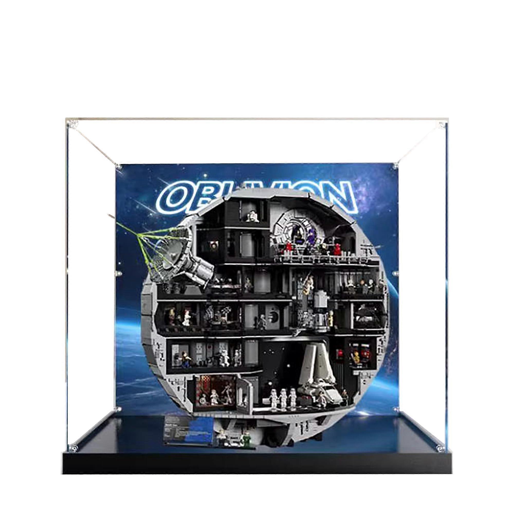 Display Case for  Death Star Acrylic Dustproof Box with Black Base Clear UV Resistant Showcase