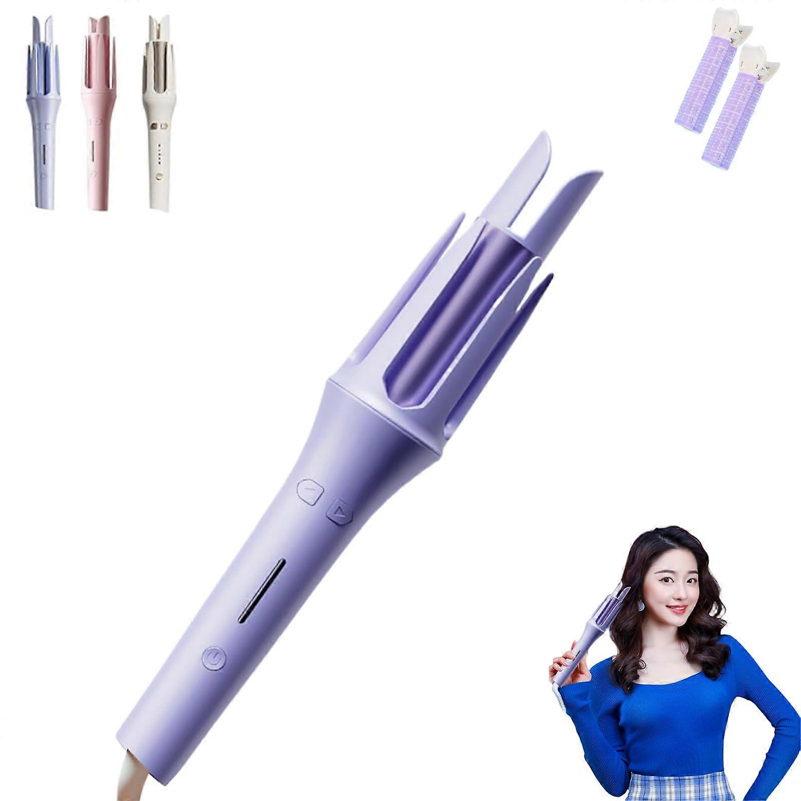 Automatic Hair Curler 32mm Ceramic Ionic Rotating Curling Iron with Adjustable Heat and Timer Purple