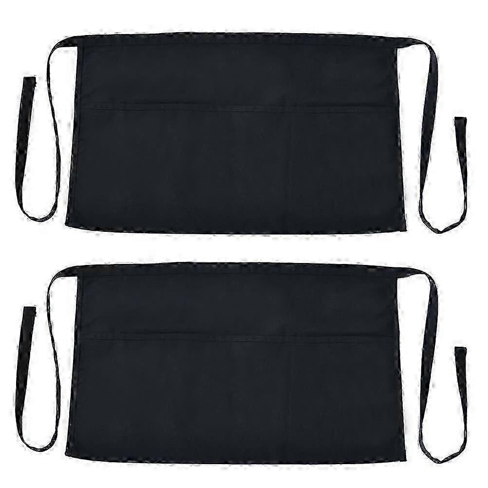 Pack of 2 Waist Aprons, Black, Half Apron, Unisex Waiter's Apron with 3 Pockets, Short Cooking Apron for Chef, Waiter, Baker