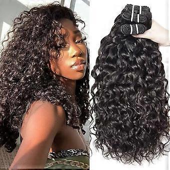 Cabelo humano ondulado em mechas, cabelo brasileiro não processado Remy, extensões de cabelo ondulado em mechas de 10, 12 e 14 polegadas, preto natural.