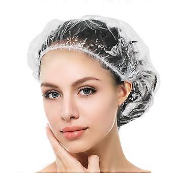 Bonnet de douche jetable, 100 pcs bonnets de bain épais clair imperméable en plastique élastique cheveux bonnets de bain pour femmes enfants filles