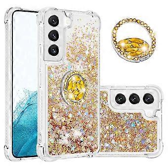 Case for Samsung Galaxy S22 Plus 5G Bling Flowing Liquid Floating Sparkle Glitter Bumper with Rotation Ring Kickstand Compatible with Samsung Galaxy S