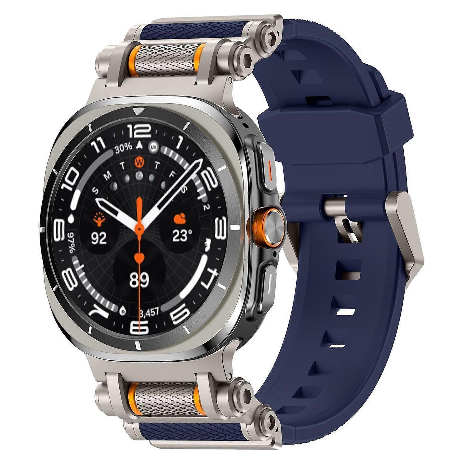 For Samsung Galaxy Watch Ultra 2 2025 / Watch Ultra 47mm Silicone Metal Band Blue / Titanium