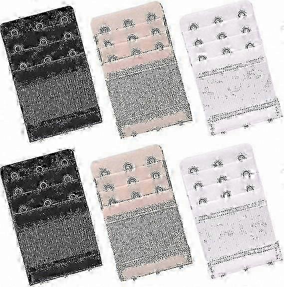 3-Pack Bra Extender Clips, Adjustable 3-Row Hook, Black White Beige Options
