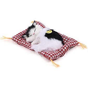 2024,Niedliche schlafende Katze mit gepolstertem Bett und simuliertem Geräusch, beliebtestes Plüschtier für Jungen und Mädchen im Vorschulalter (Schwarz + Weiß)