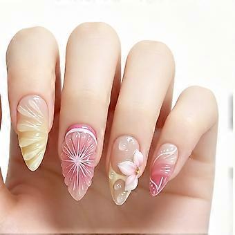 Set di 24 unghie finte adesive per manicure, varie misure, con motivo floreale, sfumature rosa e crema, ideali per l'uso quotidiano e per occasioni speciali. Multicolore.