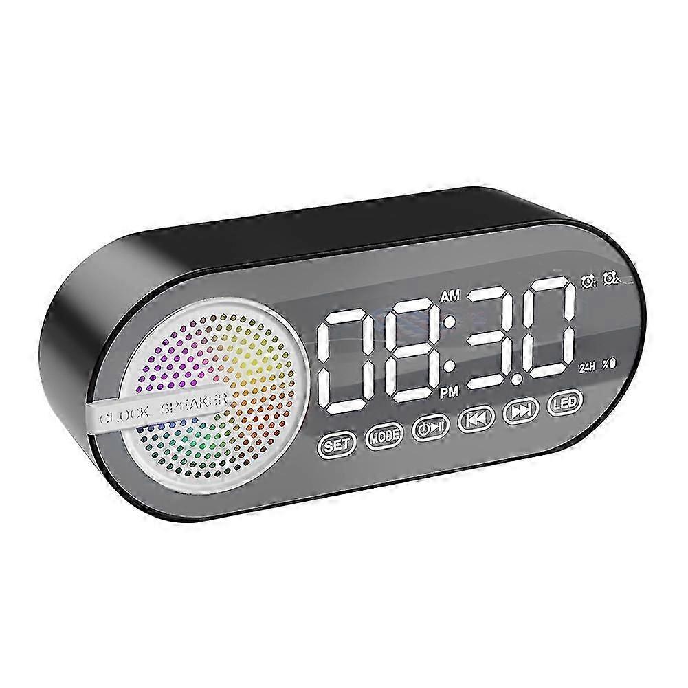 Wireless Bluetooth Speaker Alarm Clock RGB LED Mirror Digital Clock Large Display