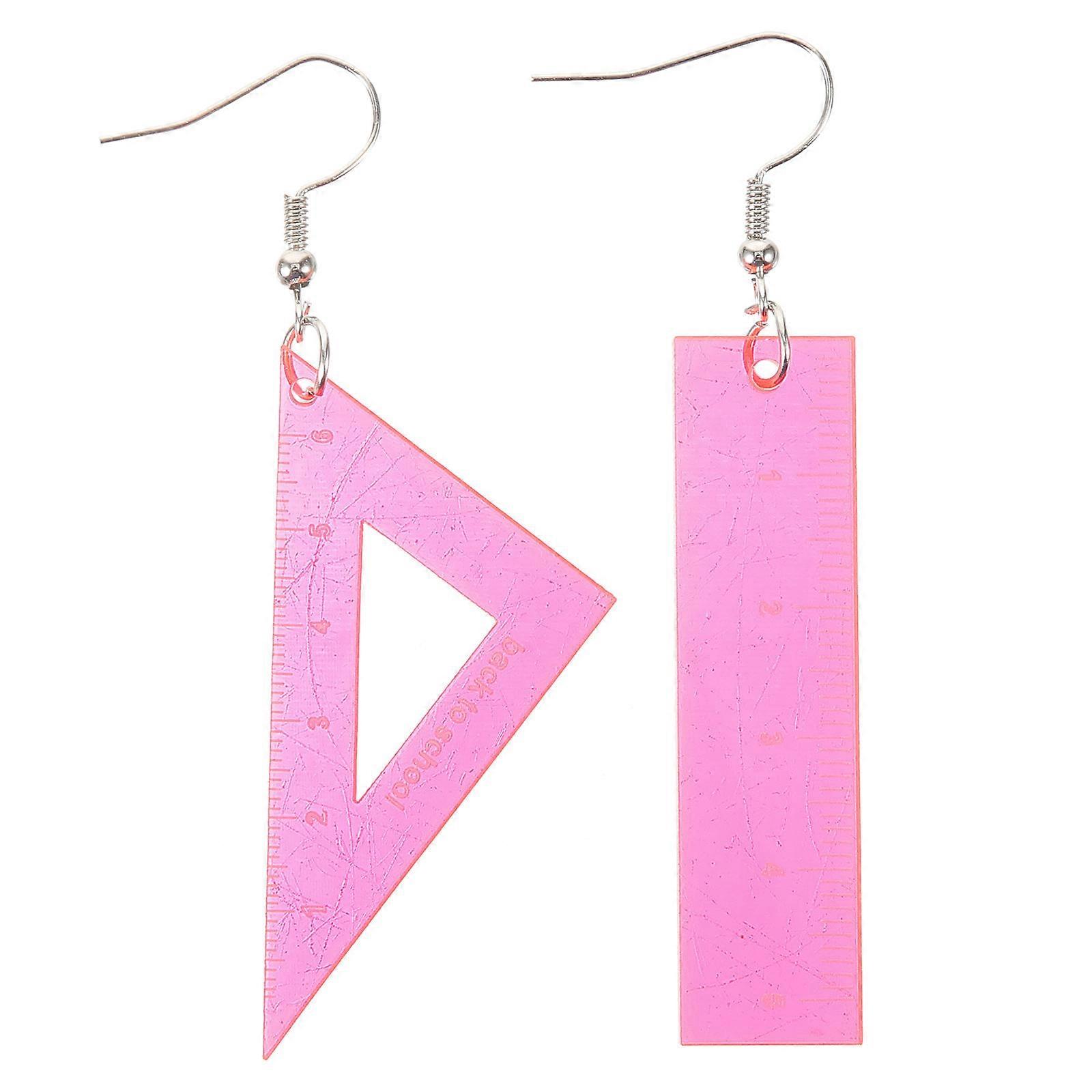 Ruler Dangle Earrings Triangular Rule Design for Decoration 2Pairs Red